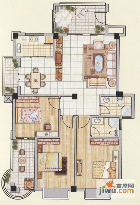 汇和新城3室2厅2卫128㎡户型图