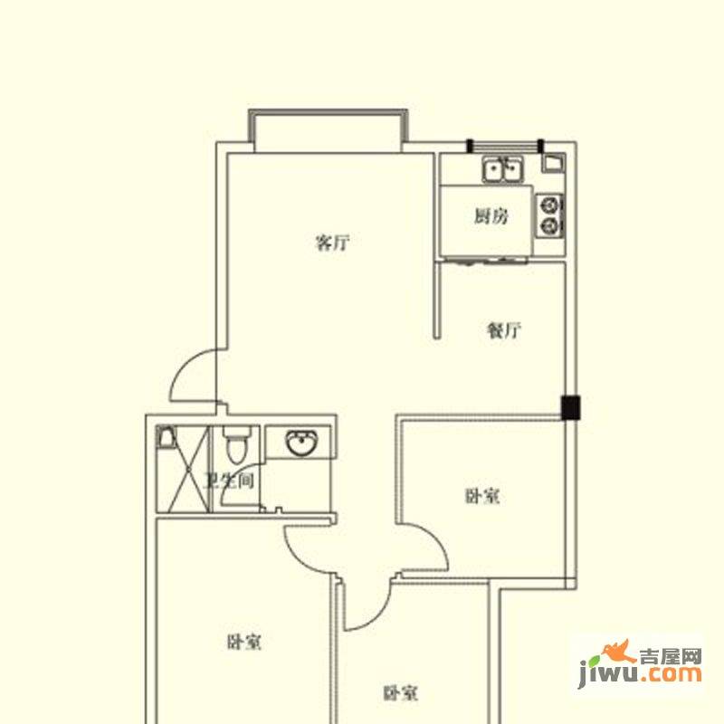 凤翔花园城2室2厅1卫80㎡户型图