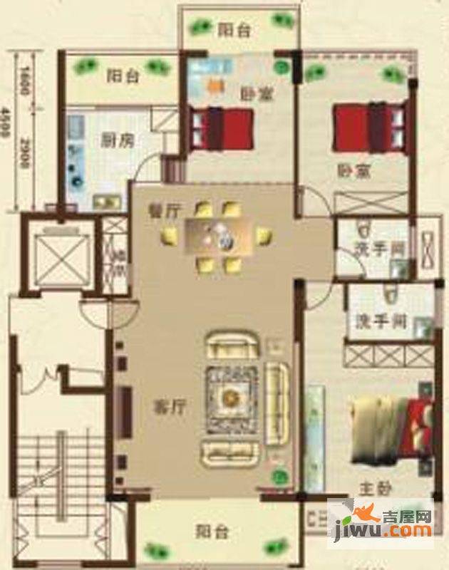 怡港花园城3室2厅2卫133㎡户型图