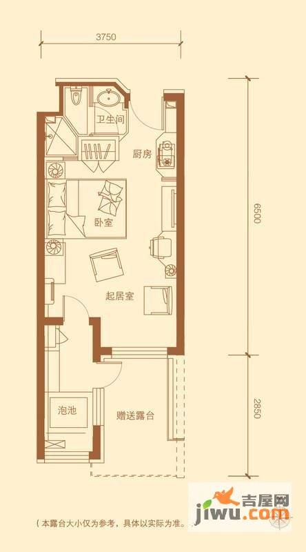 麦田泉1室1厅1卫37.1㎡户型图