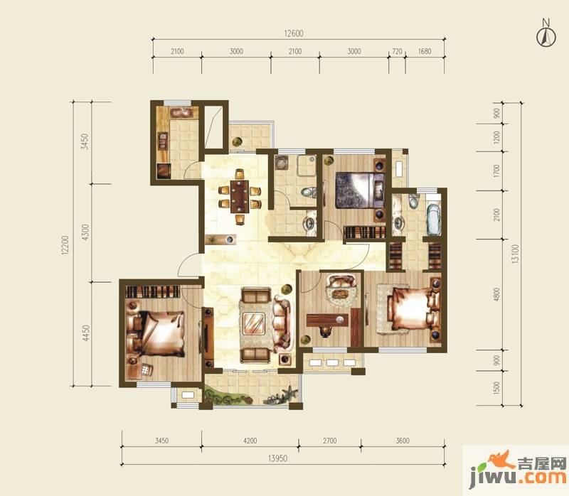 尊雅居4室2厅2卫148.3㎡户型图