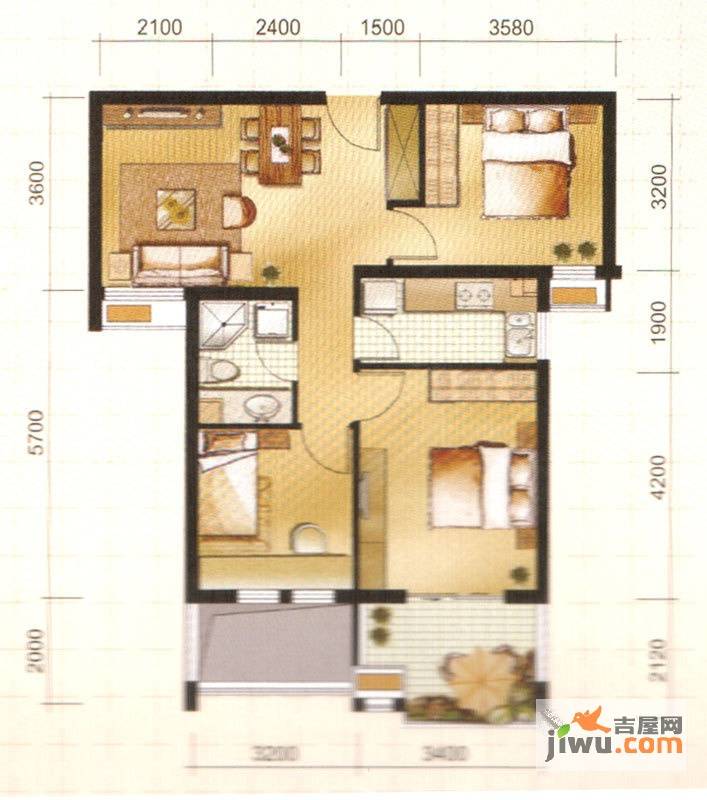 汇景东方花园3室1厅1卫85㎡户型图