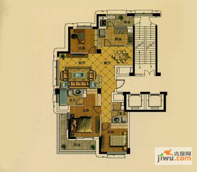 绿城玉兰花园3室2厅2卫142㎡户型图