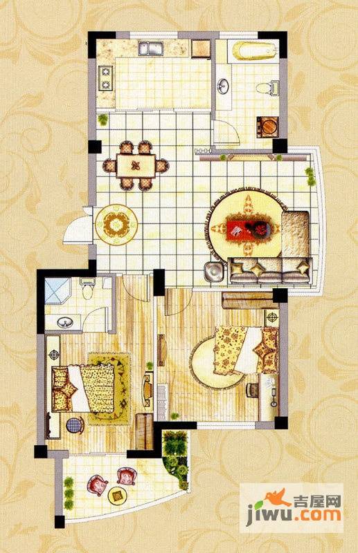 碧水蓝天花园2室2厅2卫114㎡户型图