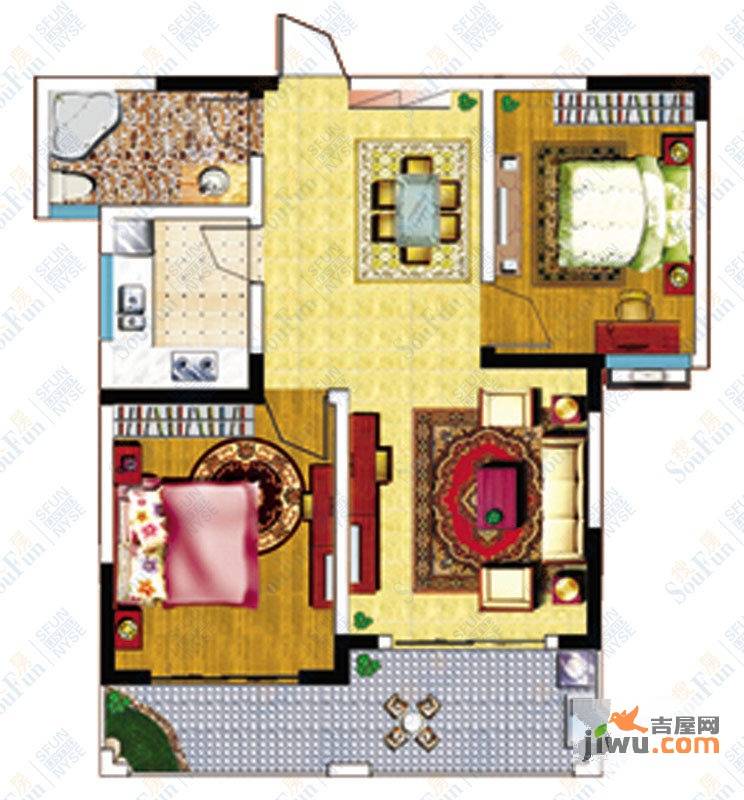 东部星城东区2室2厅1卫80㎡户型图