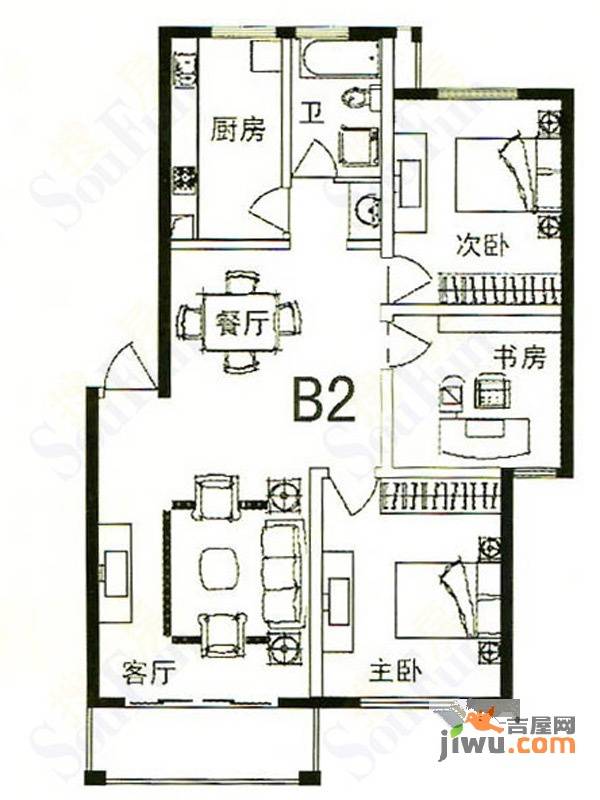 利华锦绣家园3室2厅1卫106㎡户型图