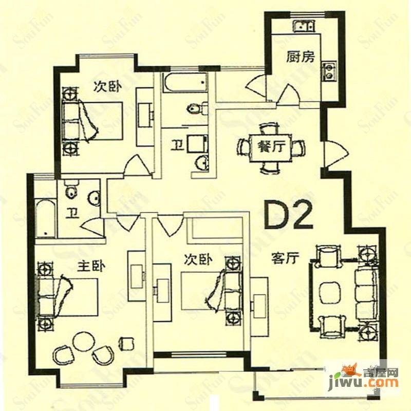 利华锦绣家园3室2厅2卫149.8㎡户型图