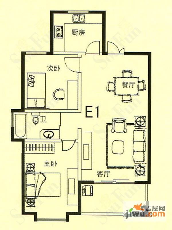 利华锦绣家园2室2厅1卫84㎡户型图