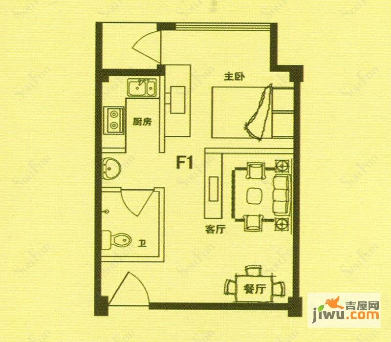 利华锦绣家园1室1厅1卫46㎡户型图