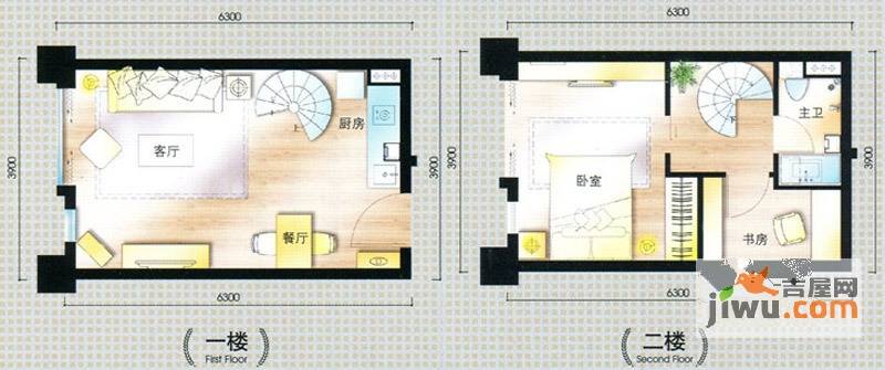 汇金广场1室2厅1卫34㎡户型图