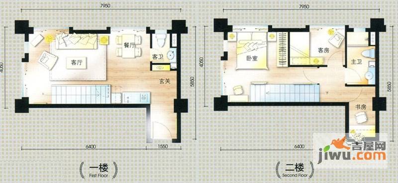 汇金广场2室2厅2卫47㎡户型图