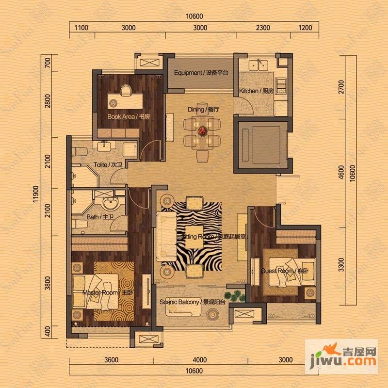 国都楚江府第3室2厅2卫118㎡户型图