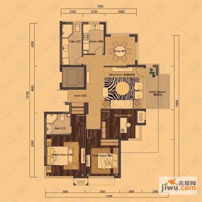 国都楚江府第3室2厅2卫137㎡户型图