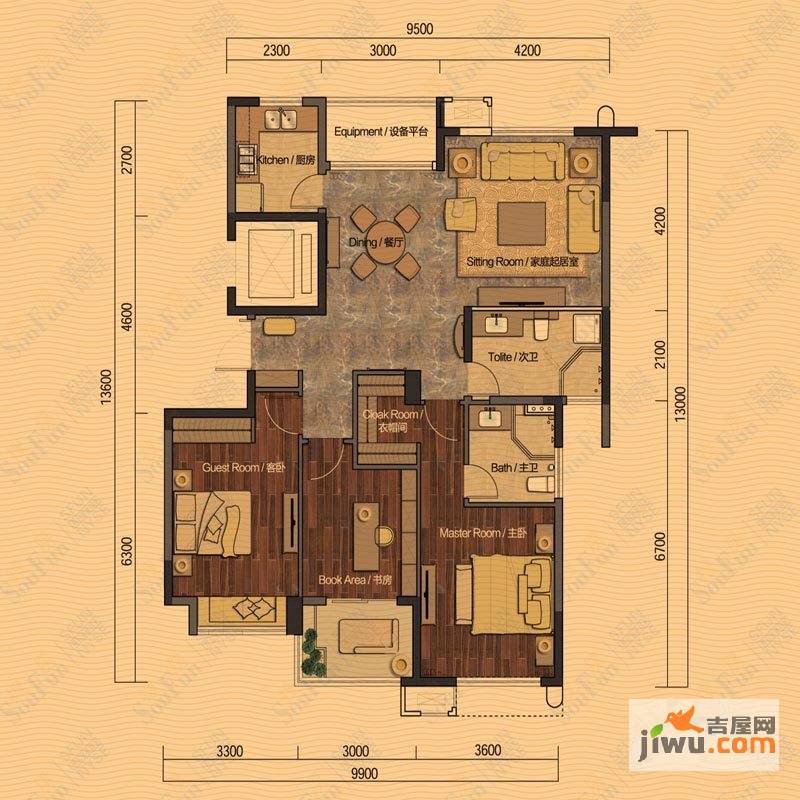 国都楚江府第3室2厅2卫137㎡户型图