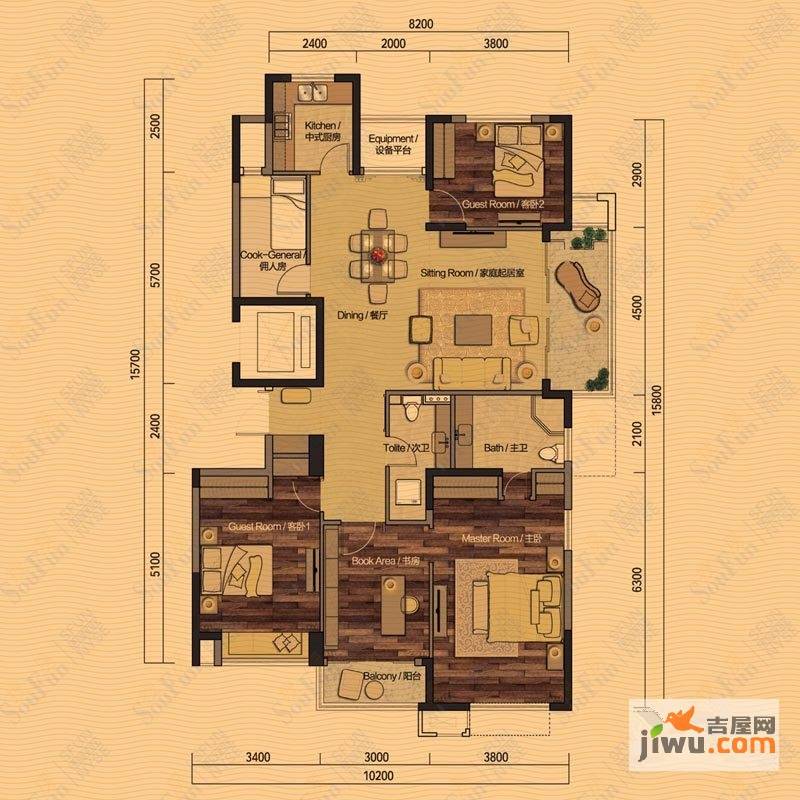 国都楚江府第4室2厅2卫169㎡户型图