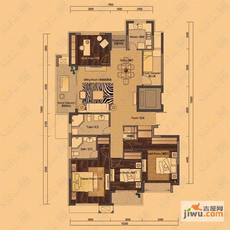 国都楚江府第4室2厅2卫167㎡户型图