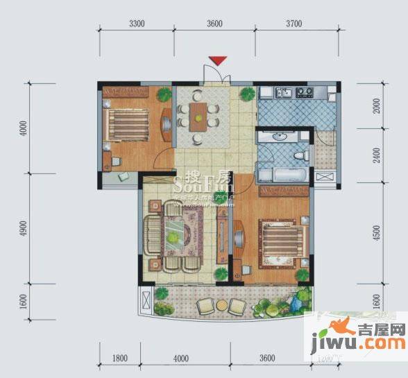 和信水沐天城2室2厅1卫100㎡户型图