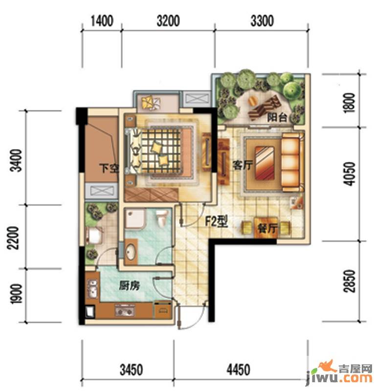 上锦颐园汇萃（住宅）1室2厅1卫57.7㎡户型图