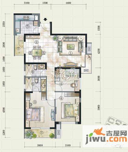 万科魅力之城四期3室2厅2卫119㎡户型图