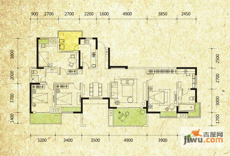 万科魅力之城四期4室2厅2卫164㎡户型图