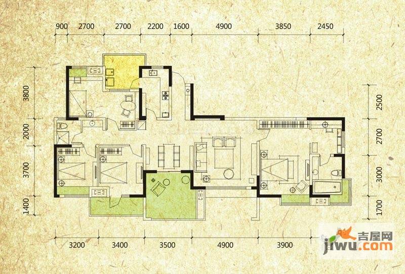 万科魅力之城四期4室2厅2卫164㎡户型图