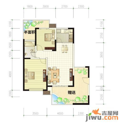 上锦颐园汇萃（住宅）2室2厅1卫89.5㎡户型图