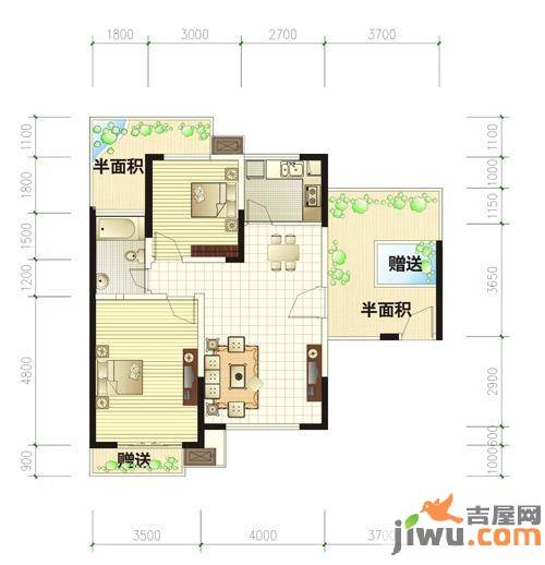 上锦颐园汇萃（住宅）2室2厅1卫89.9㎡户型图