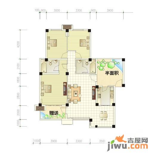 上锦颐园汇萃（住宅）3室2厅2卫124.4㎡户型图