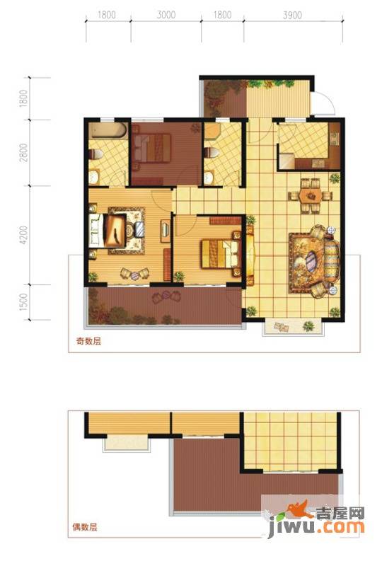 新津翡翠湾二期3室2厅2卫84㎡户型图