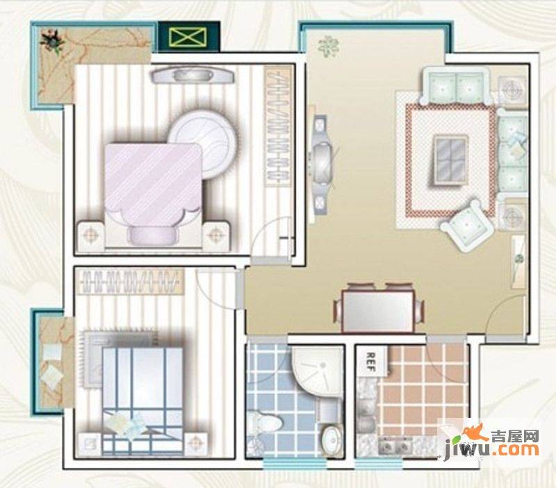 东城美邸2室1厅1卫87.5㎡户型图