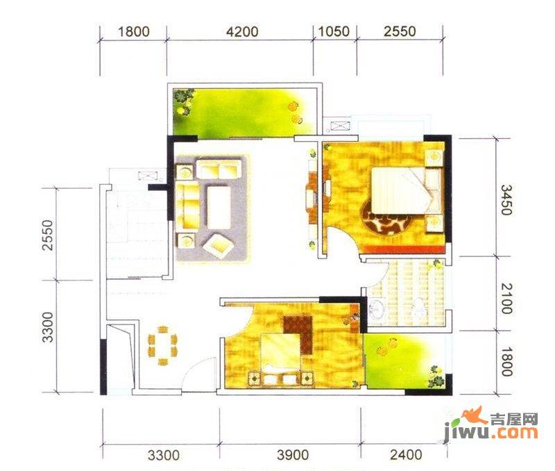 桃溪华庭2室2厅1卫86.7㎡户型图