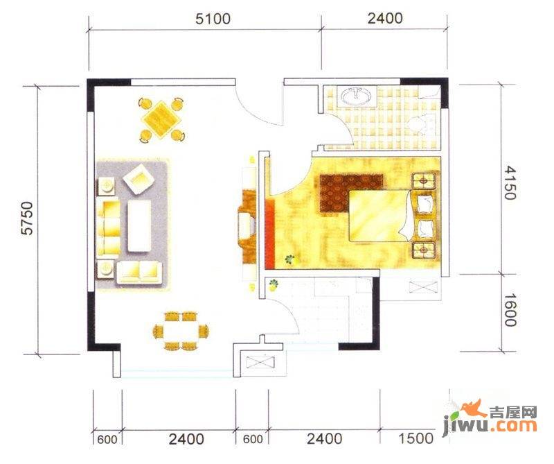 桃溪华庭1室1厅1卫56.7㎡户型图