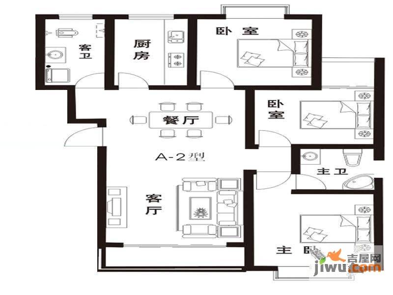 桃溪河畔公园里2室2厅1卫77.3㎡户型图