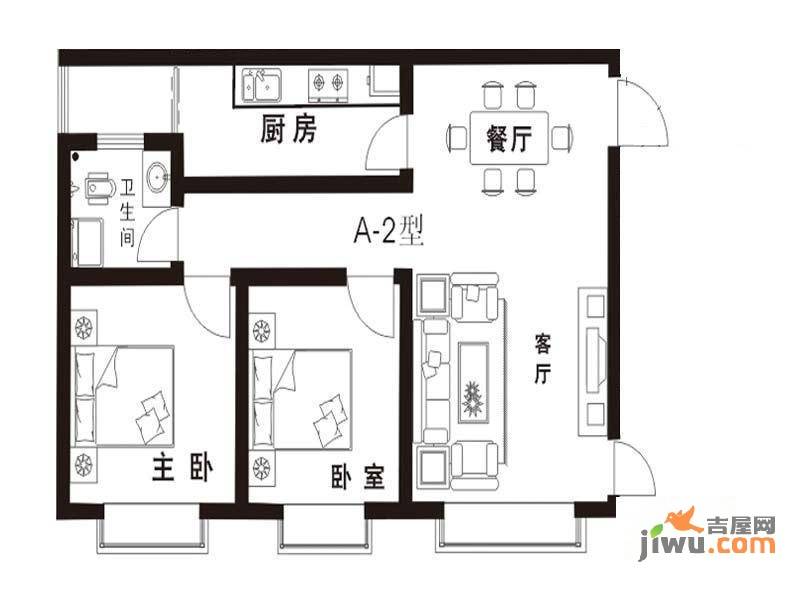 桃溪河畔公园里2室2厅1卫77.3㎡户型图