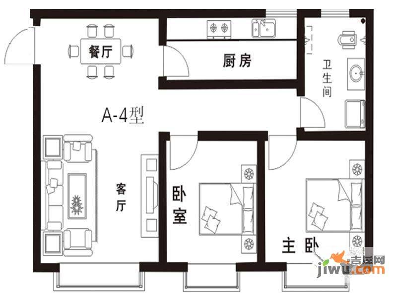 桃溪河畔公园里2室2厅1卫76.5㎡户型图