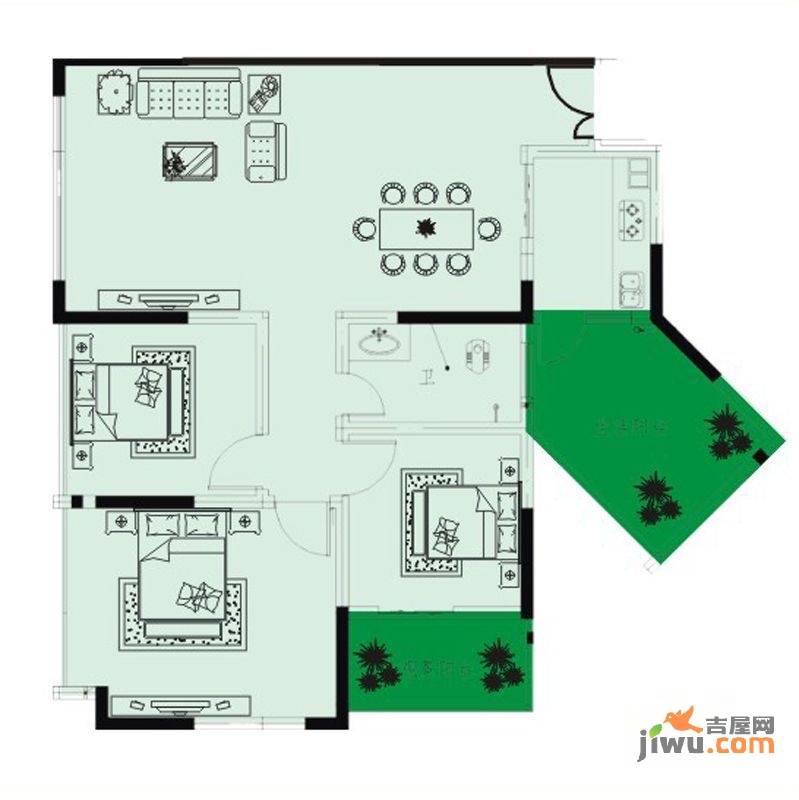 向往滨河欣（郦）城3室2厅1卫106.3㎡户型图