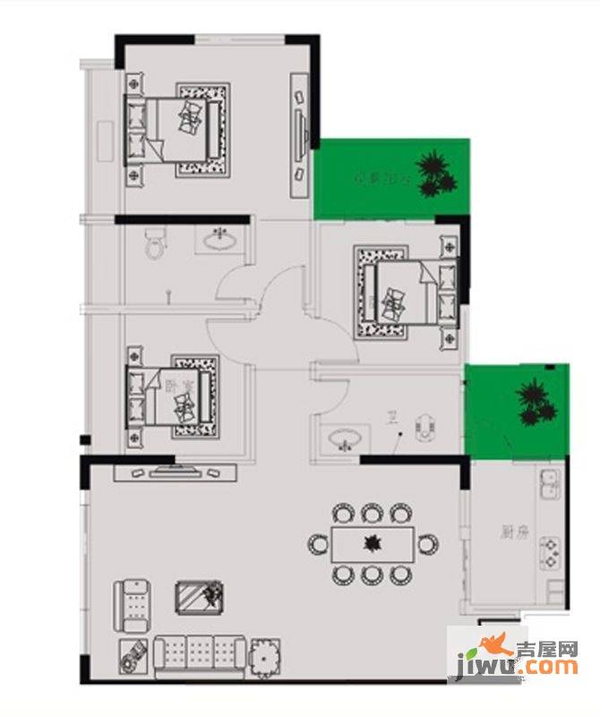 向往滨河欣（郦）城3室2厅2卫114.7㎡户型图