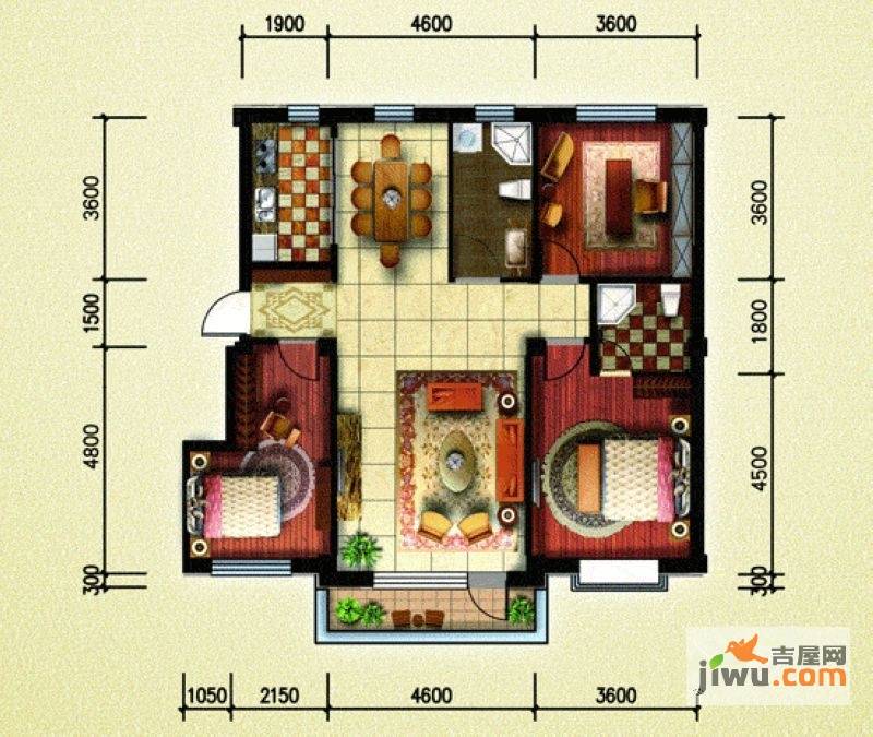 南郡天下2室2厅1卫96.5㎡户型图