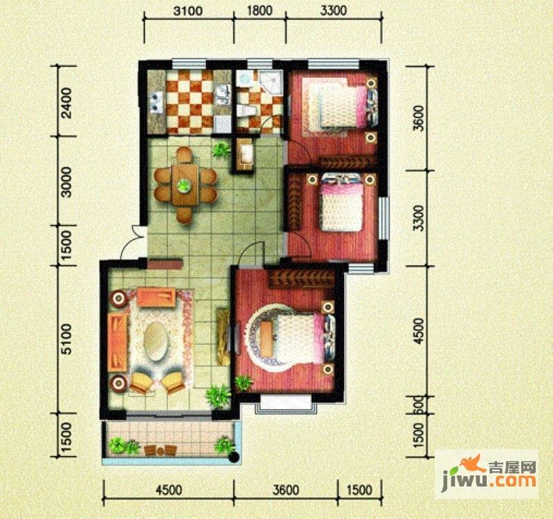 南郡天下2室2厅1卫96.5㎡户型图