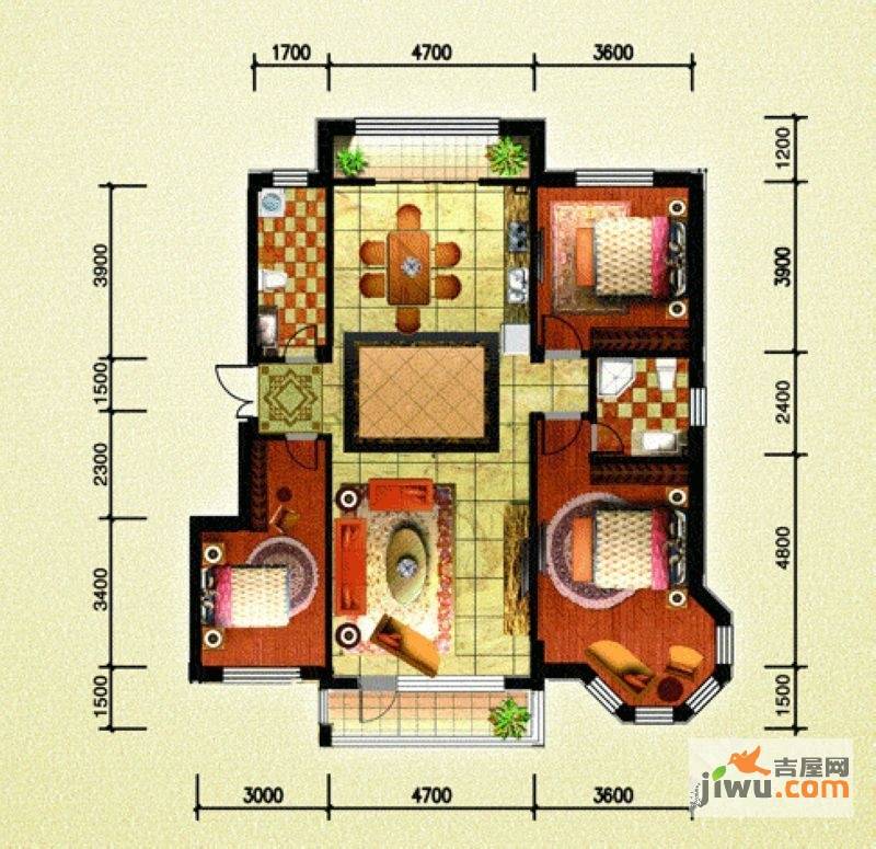 南郡天下2室2厅1卫96.5㎡户型图