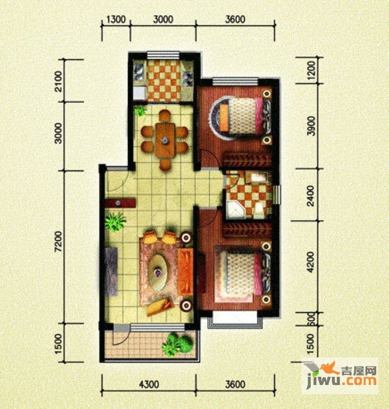 南郡天下2室2厅1卫96.5㎡户型图