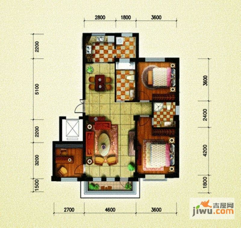 南郡天下2室2厅1卫96.5㎡户型图