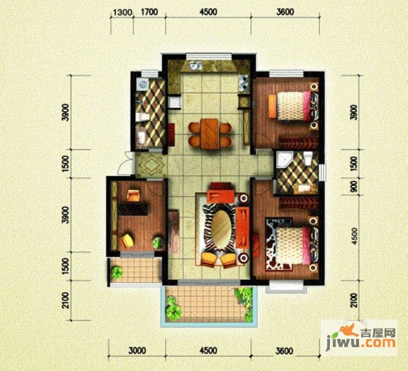 南郡天下2室2厅1卫96.5㎡户型图