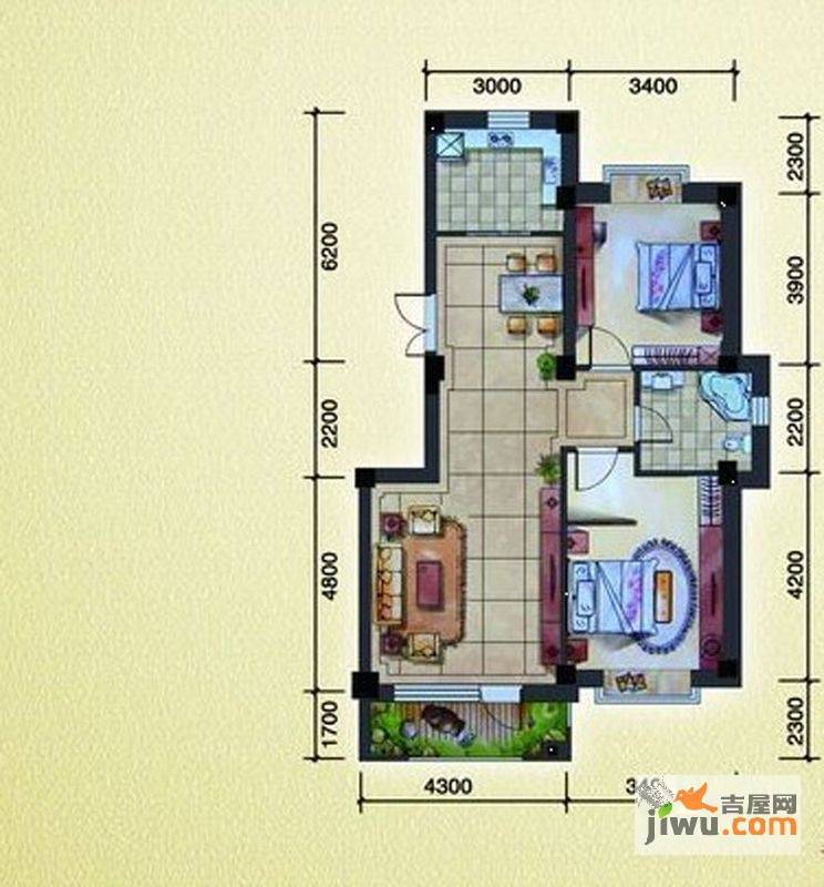 南郡天下2室2厅1卫96.5㎡户型图