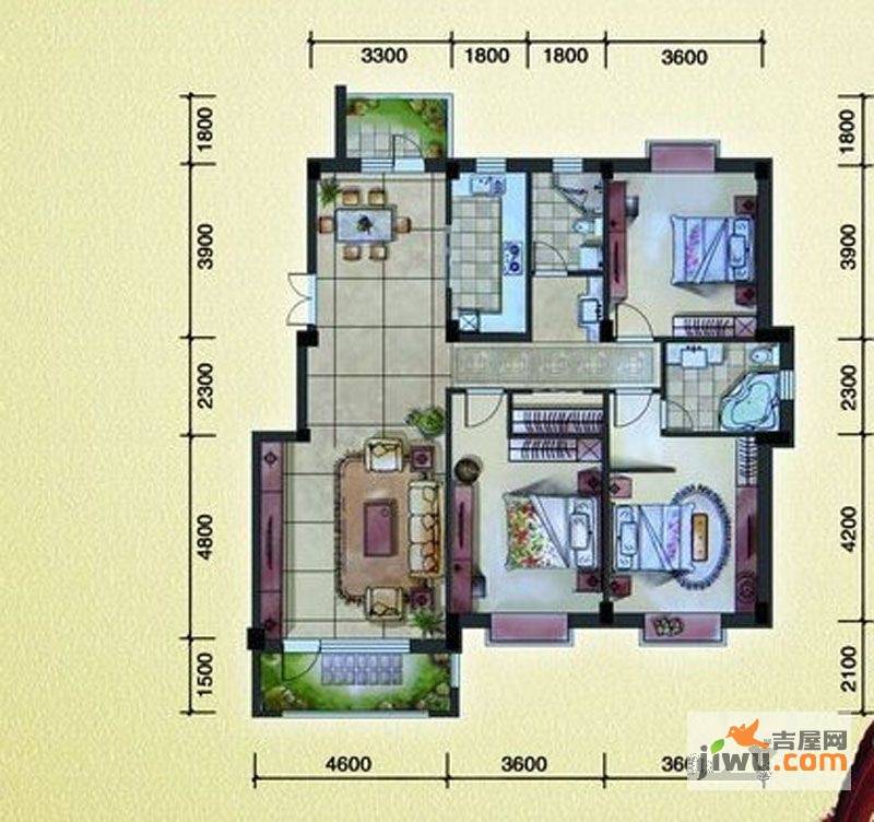 南郡天下2室2厅1卫96.5㎡户型图