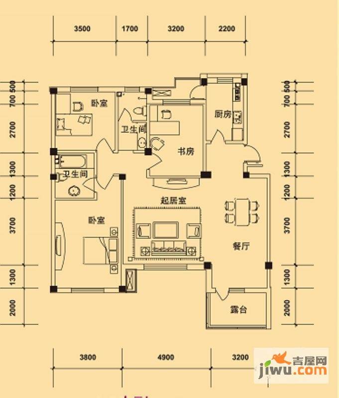 典逸心洲4室1厅2卫139㎡户型图