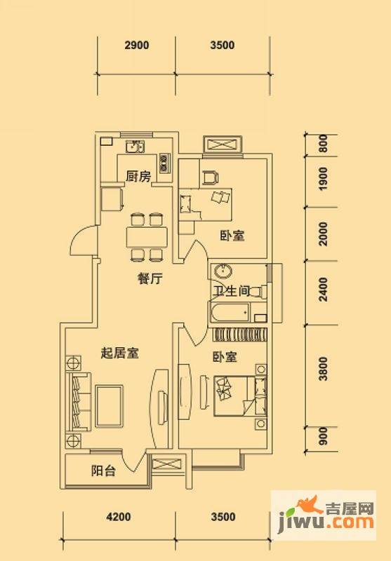 典逸心洲3室1厅1卫99㎡户型图