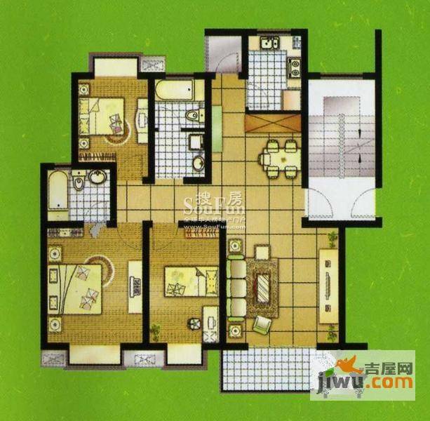 美林湾四和苑3室2厅2卫114.7㎡户型图