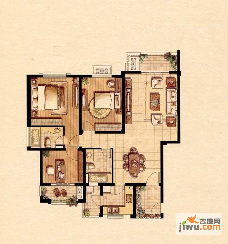 风景城邦英格兰领域3室2厅2卫131.3㎡户型图