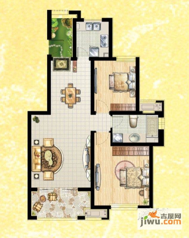 东方明珠海上御园2室2厅1卫93.4㎡户型图